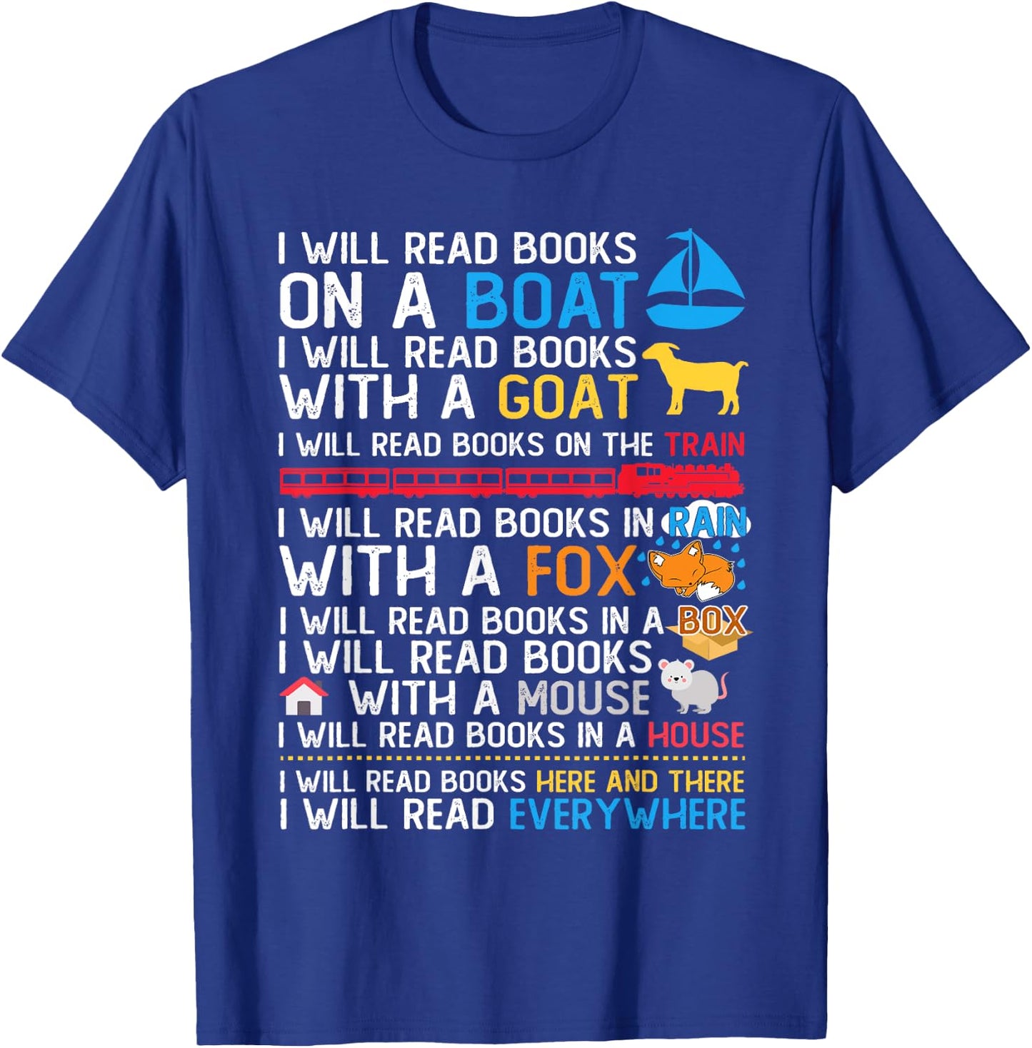 I Will Read Books On A Boat & Everywhere Reading Kids T-Shirt - T-Shirt | Royal