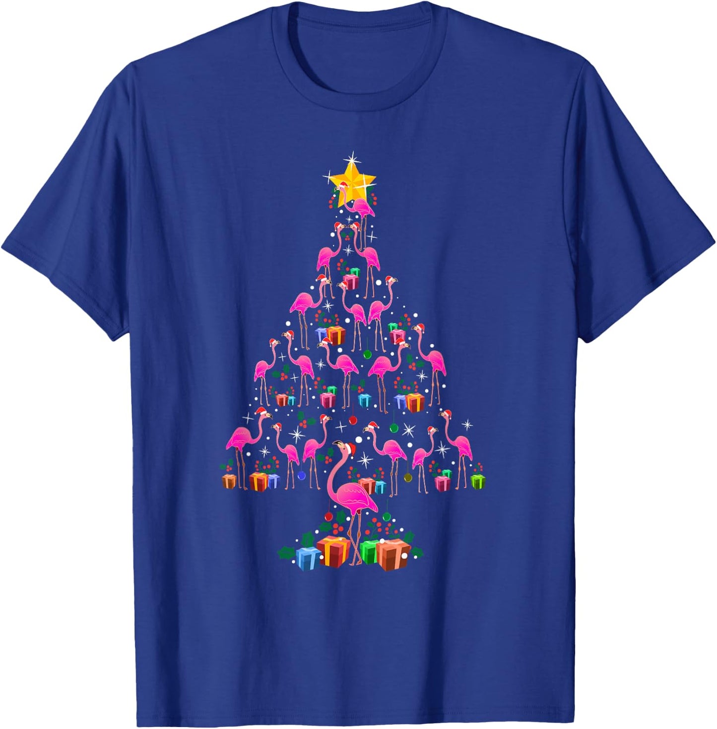 Pink Flamingo Christmas Tree Cute T-Shirt - T-Shirt | Royal