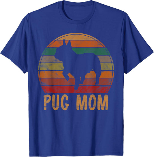 Retro Pug Mom Gift Puggle Dog Owner Mother Pet Mama Women Kids T-Shirt - T-Shirt | Royal