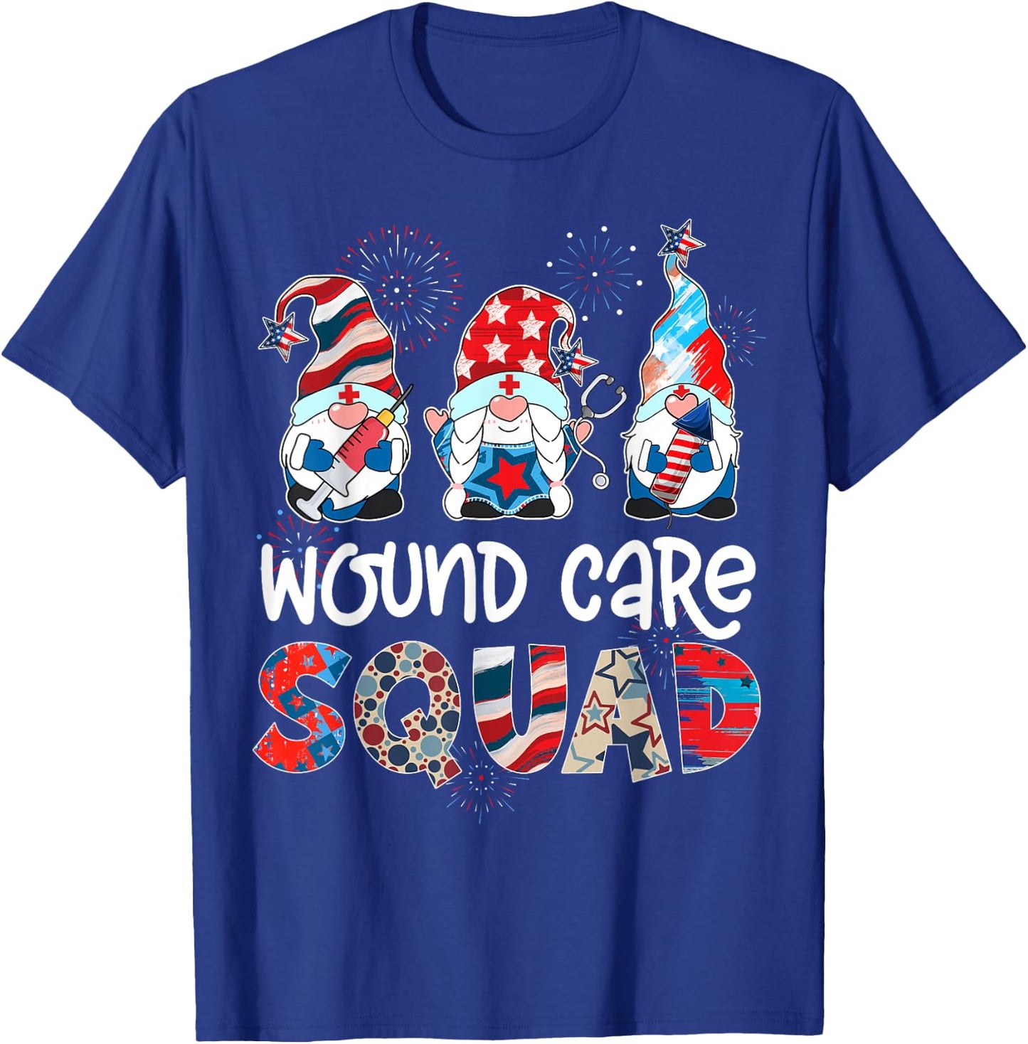 Wound Care Squad Gnomes 4th Of July Pride Nurse Stethoscope T-Shirt - T-Shirt | Royal