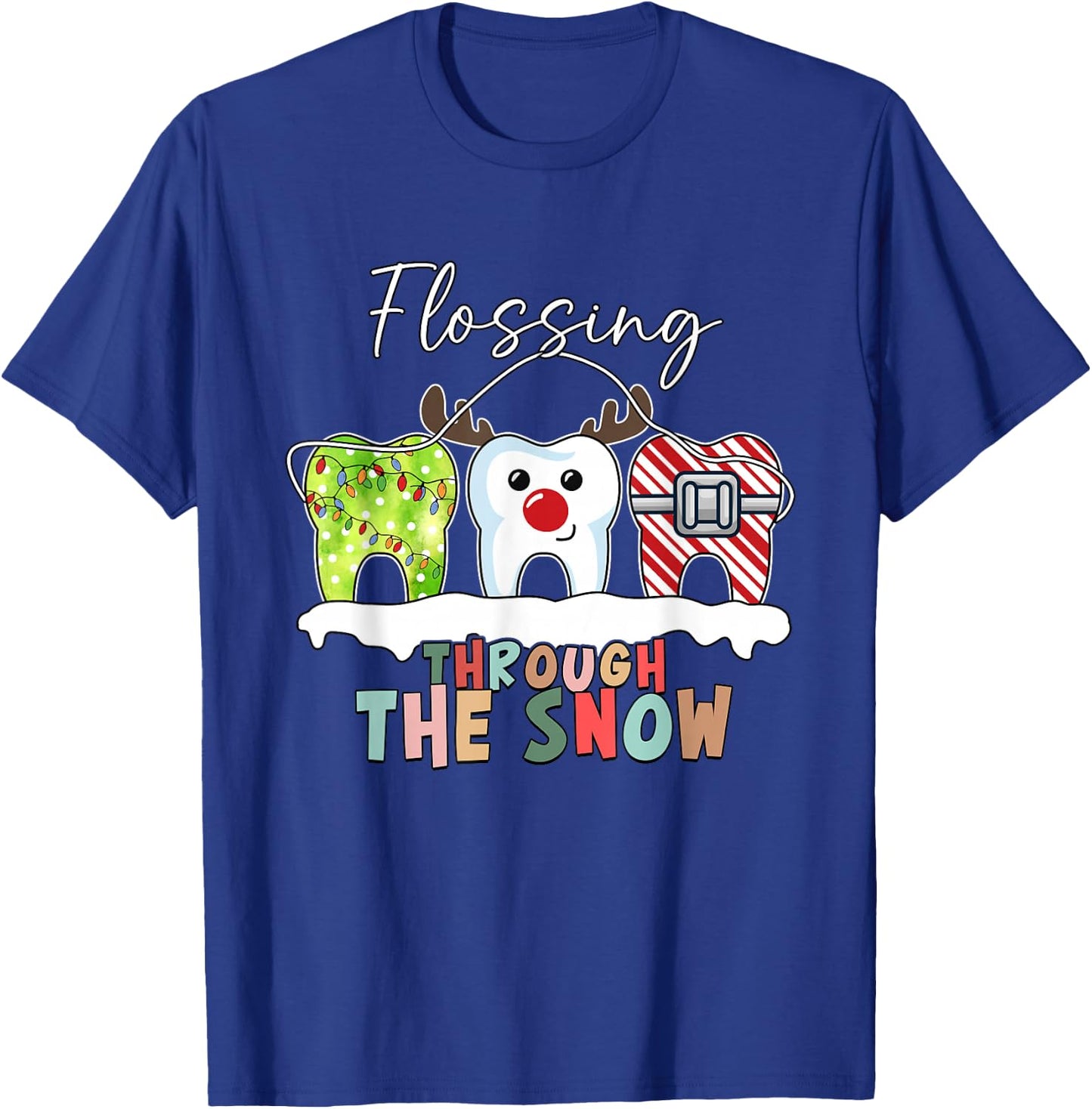 Flossing Through The Snow Dental Hygienist Christmas Dentist T-Shirt - T-Shirt | Royal