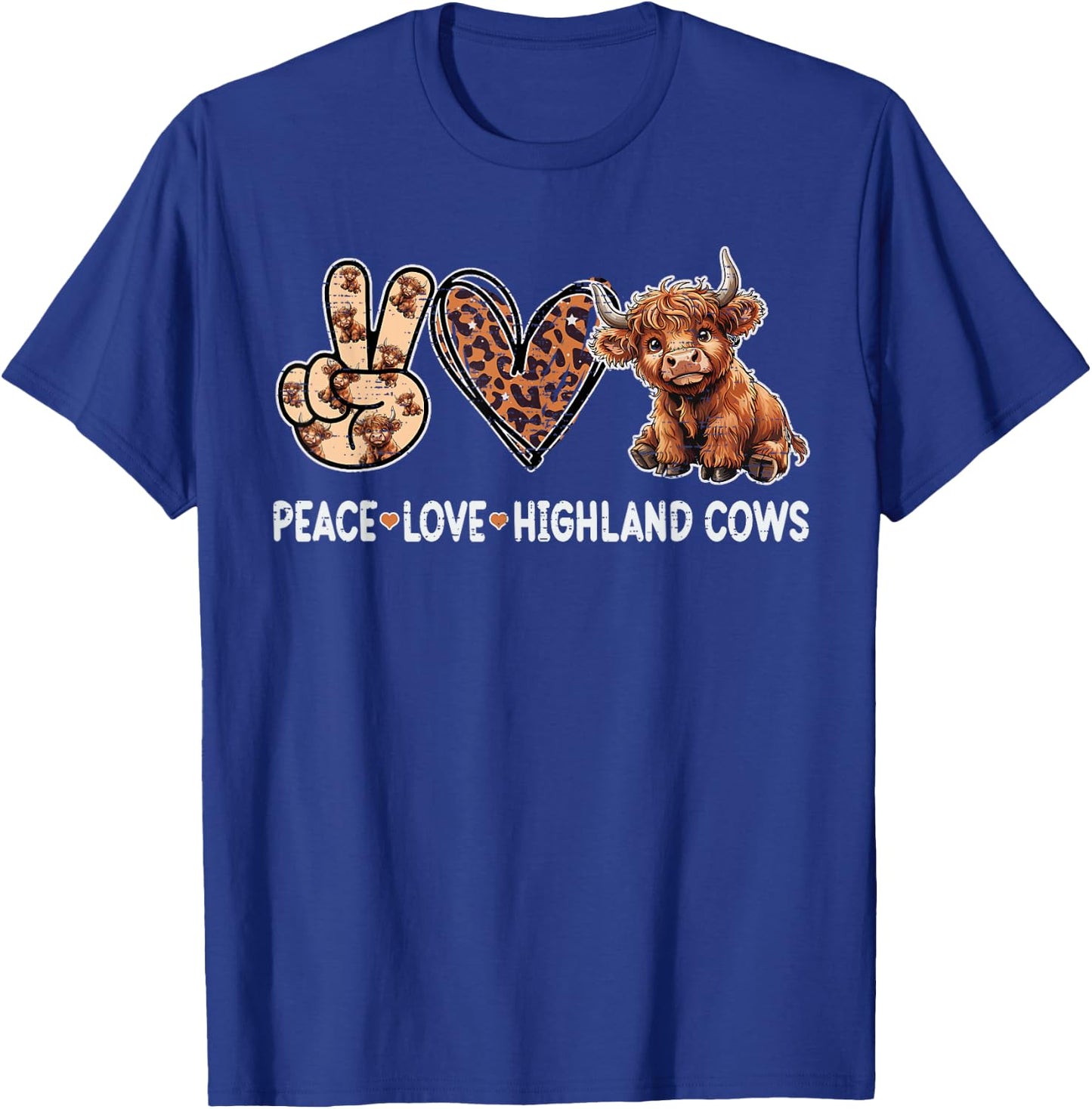 Peace Love Highland Cows Funny Beef Farmer Farm Cow Lover T-Shirt - T-Shirt | Royal