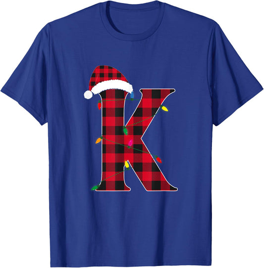 Awesome Letter K Initial Name Buffalo Plaid Christmas Pajama T-Shirt - T-Shirt | Royal