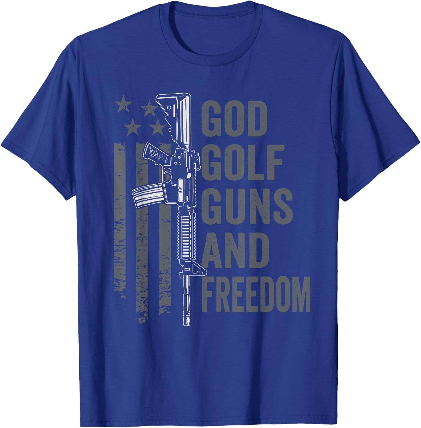 God Golf Guns & Freedom - Funny Pro Gun Golfer Rifle Flag T-Shirt - T-Shirt | Royal