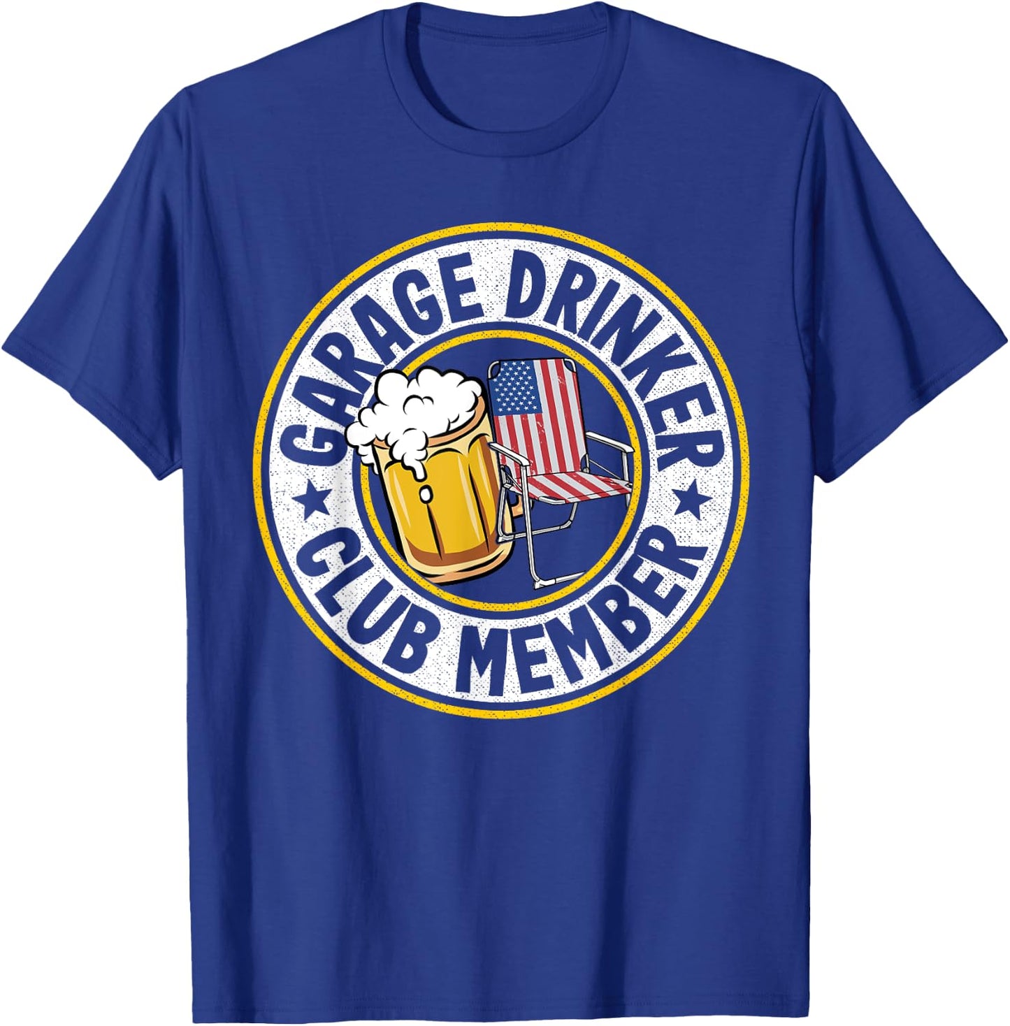 Beer Drinking American Flag Garage Drinker Club Member T-Shirt - T-Shirt | Royal
