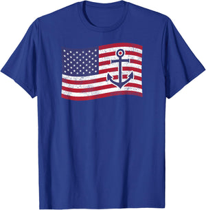 Anchor American Flag – Nautical Patriotic Boater T-Shirt - T-Shirt | Royal