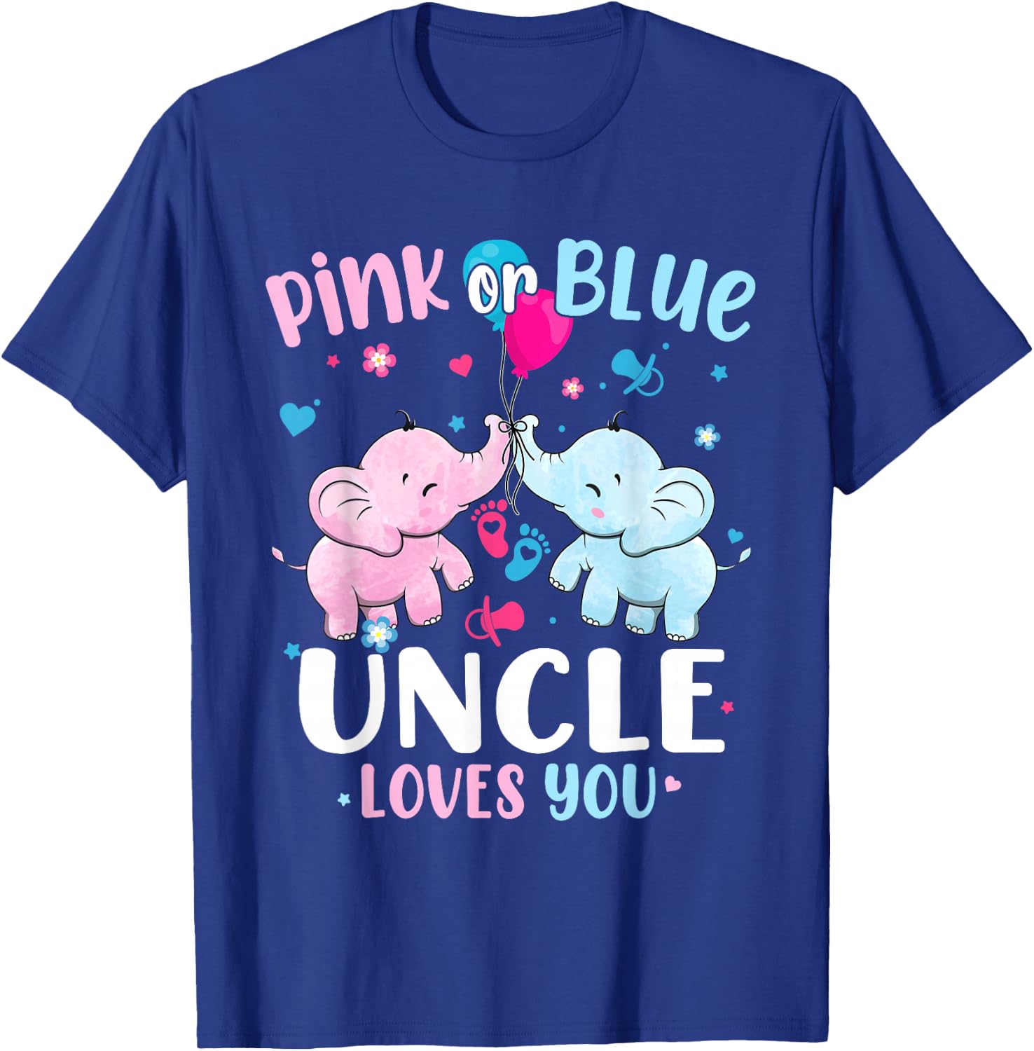 Pink or Blue Uncle Loves You Gender Reveal Elephant T-Shirt - T-Shirt | Royal