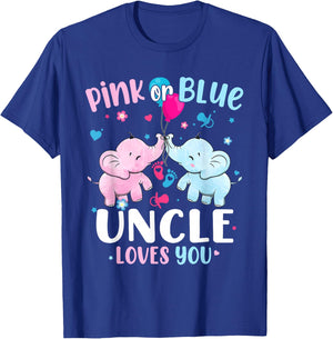 Pink or Blue Uncle Loves You Gender Reveal Elephant T-Shirt - T-Shirt | Royal