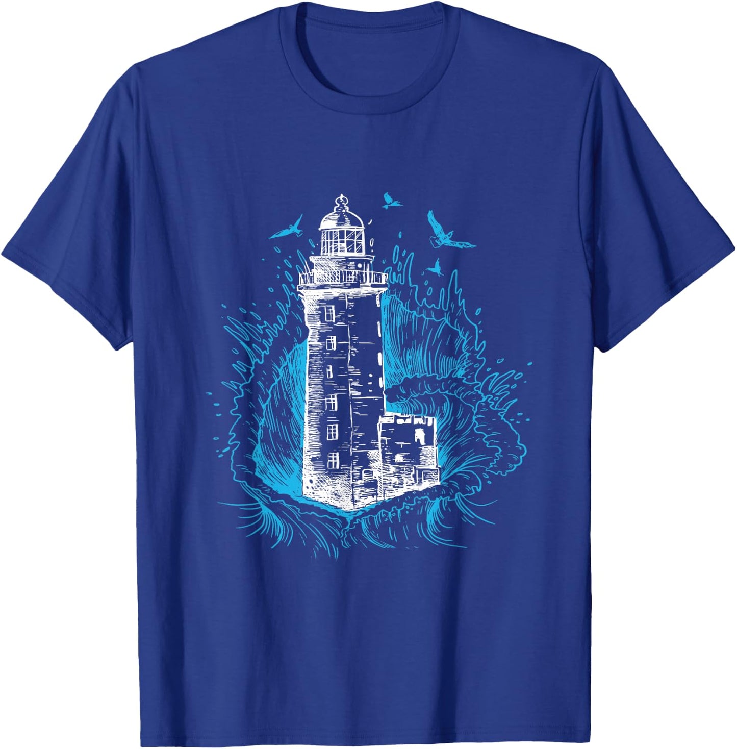 Lighthouse Waves Seagull Seaside Life Beach Lover T-Shirt - T-Shirt | Royal