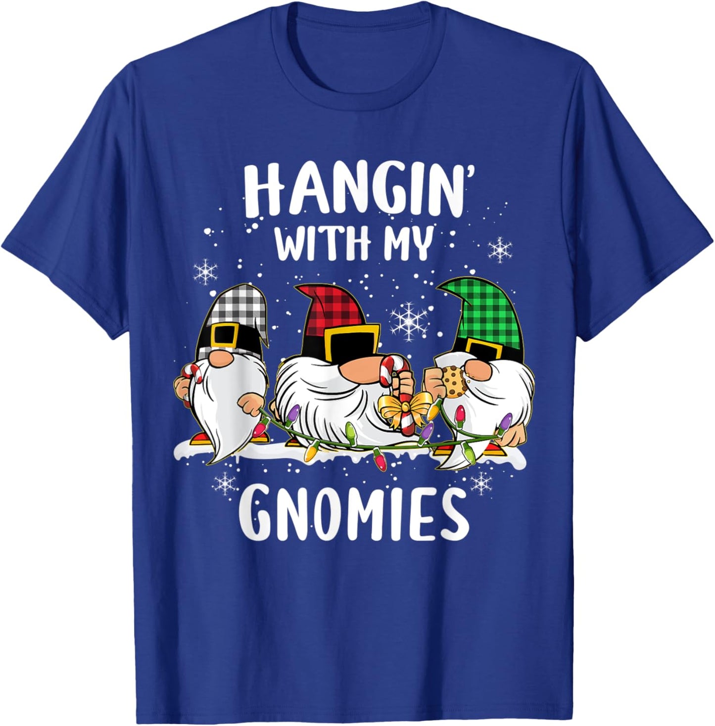 Hangin' With My Gnomies Three Gnomes Christmas Buffalo Plaid T-Shirt - T-Shirt | Royal