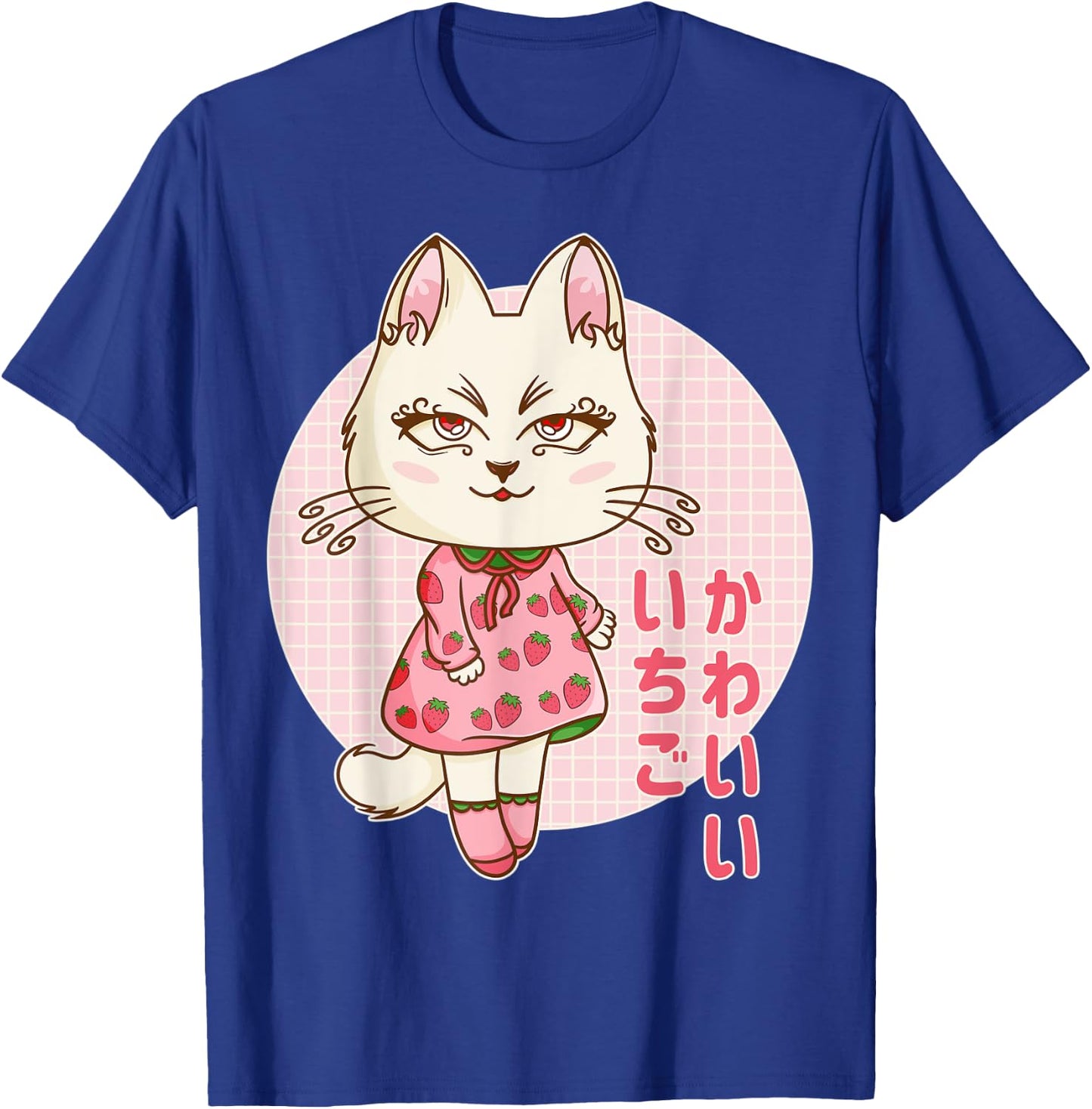 Retro 90s Japanese Kawaii Strawberry Pink Pastel Chibi Cat Men Women Kids T-Shirt - T-Shirt | Royal
