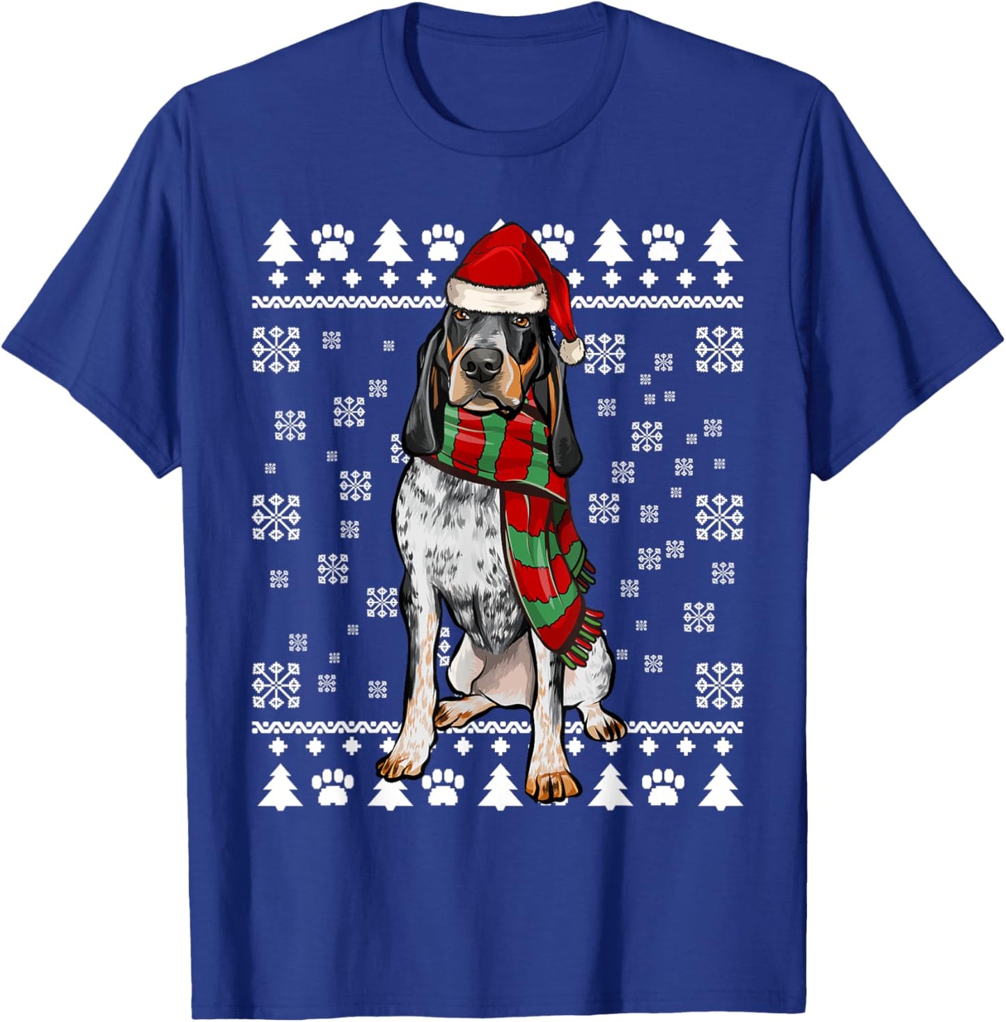Bluetick Coonhound Dog Santa Hat Xmas Ugly Christmas Men Women T-Shirt - T-Shirt | Royal