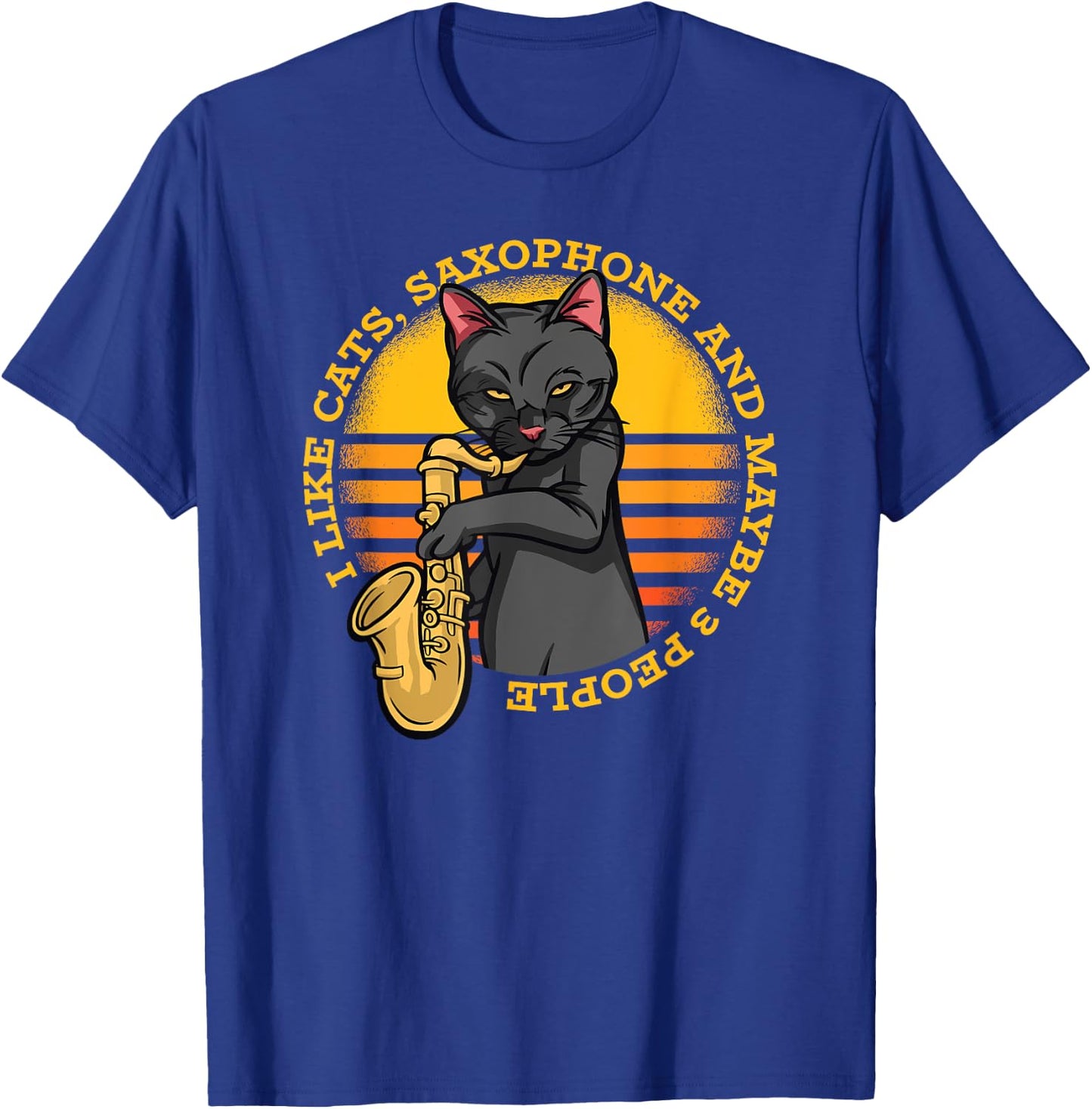 Cat with saxophone music musician saxophonist T-Shirt - T-Shirt | Royal