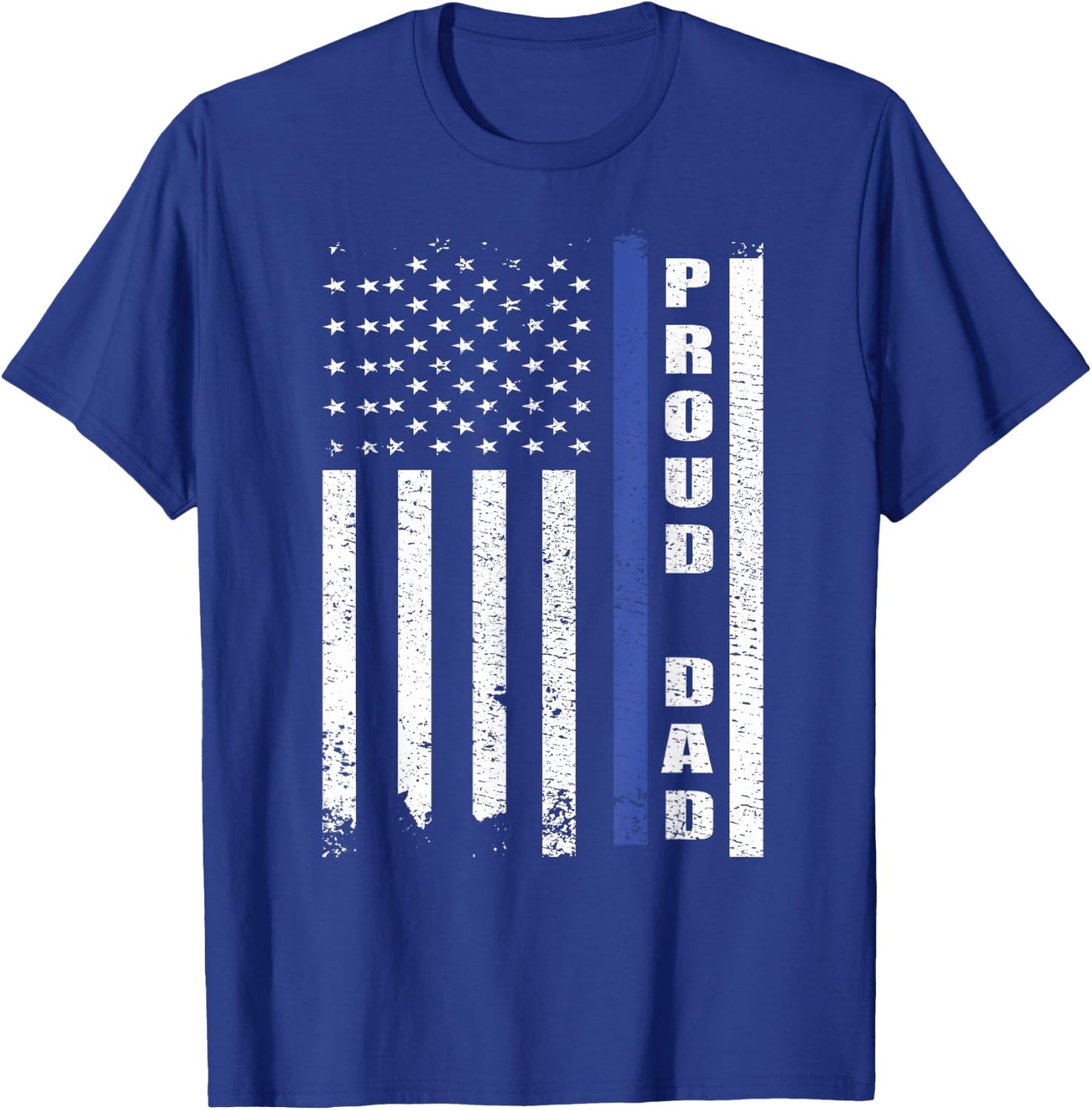 Proud Police Dad US Flag | Cop Police Officer Dad Blue Line T-Shirt - T-Shirt | Royal