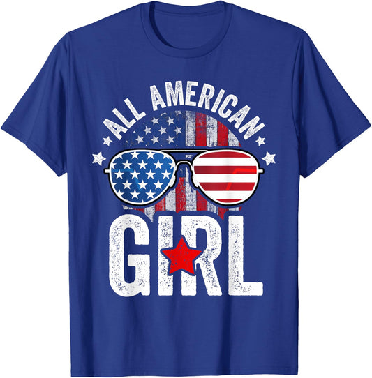 All American Girl 4th of July Shirt Daughter USA Flag Girls T-Shirt - T-Shirt | Royal