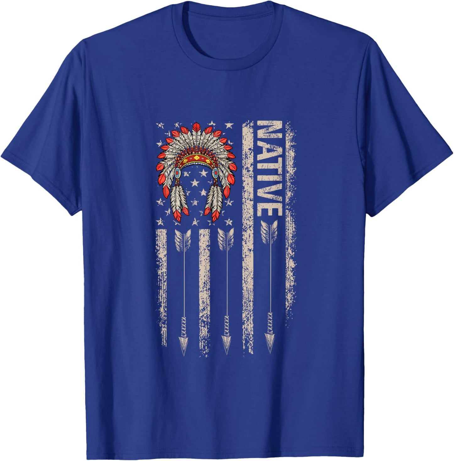 Cool Native American Feather Arrow Flag Headdress Indigenous T-Shirt - T-Shirt | Royal