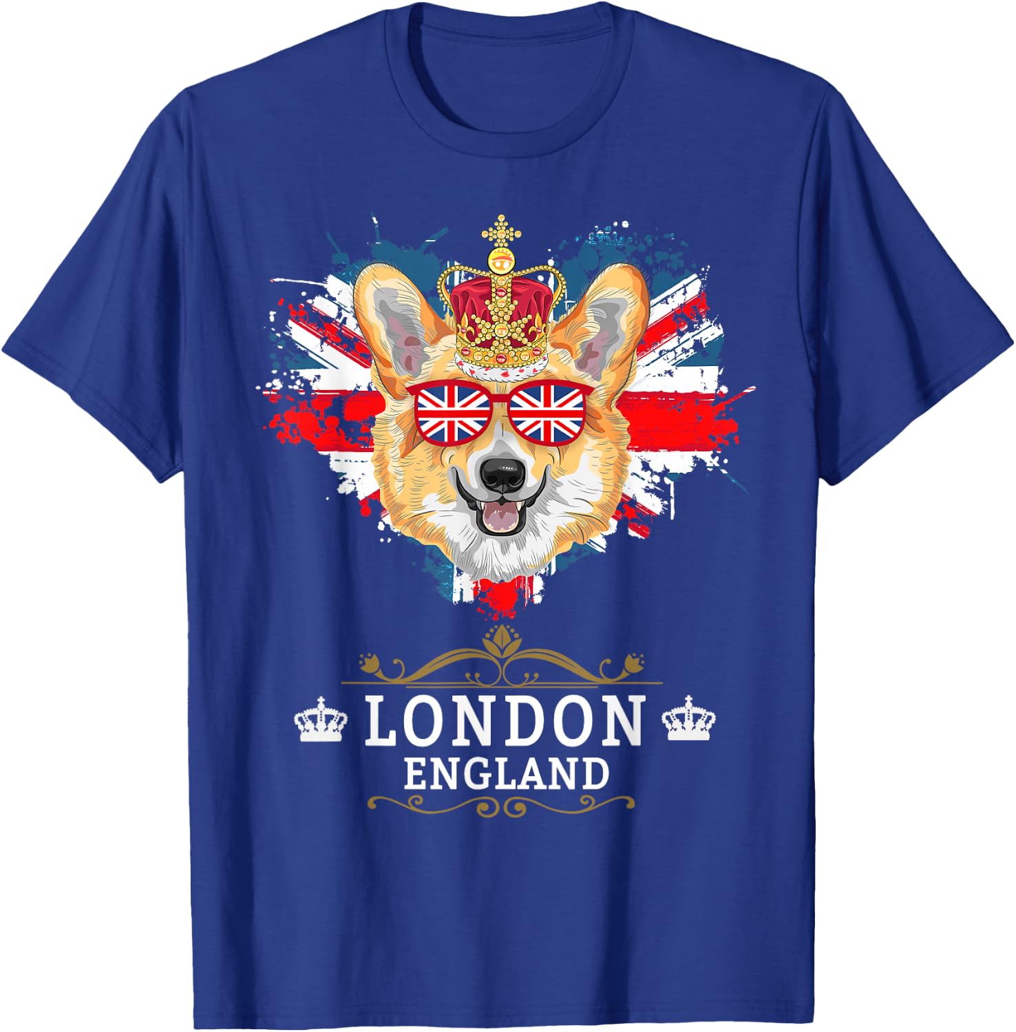 London Idea For Kids With Union Jack UK Flag & Corgi T-Shirt - T-Shirt | Royal