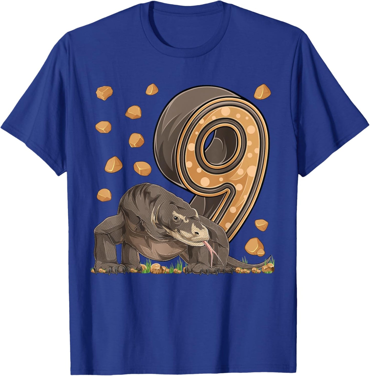 9 Year Old Komodo dragon Reptile 9th Birthday Party B-day T-Shirt - T-Shirt | Royal