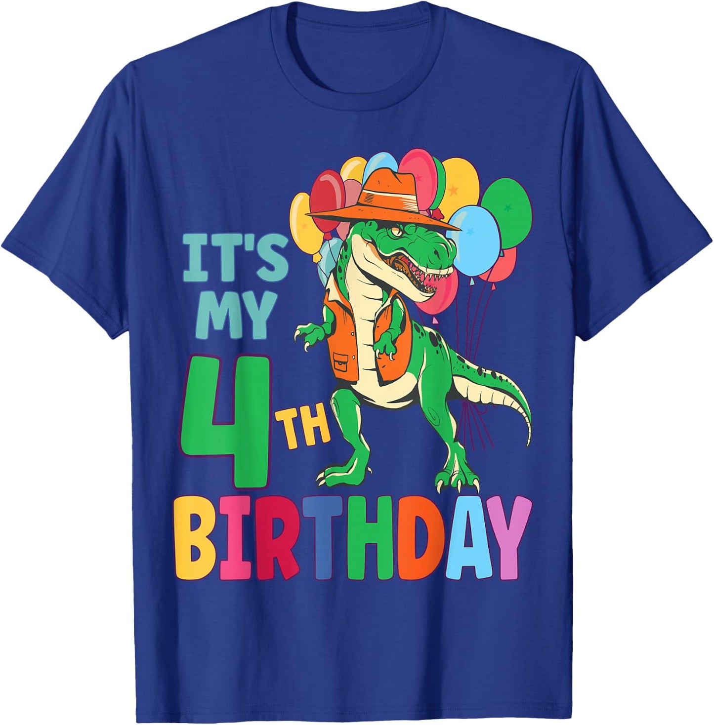 It's My 4th Birthday Dinosaur Boys Girls Kids Birthday T-Shirt - T-Shirt | Royal