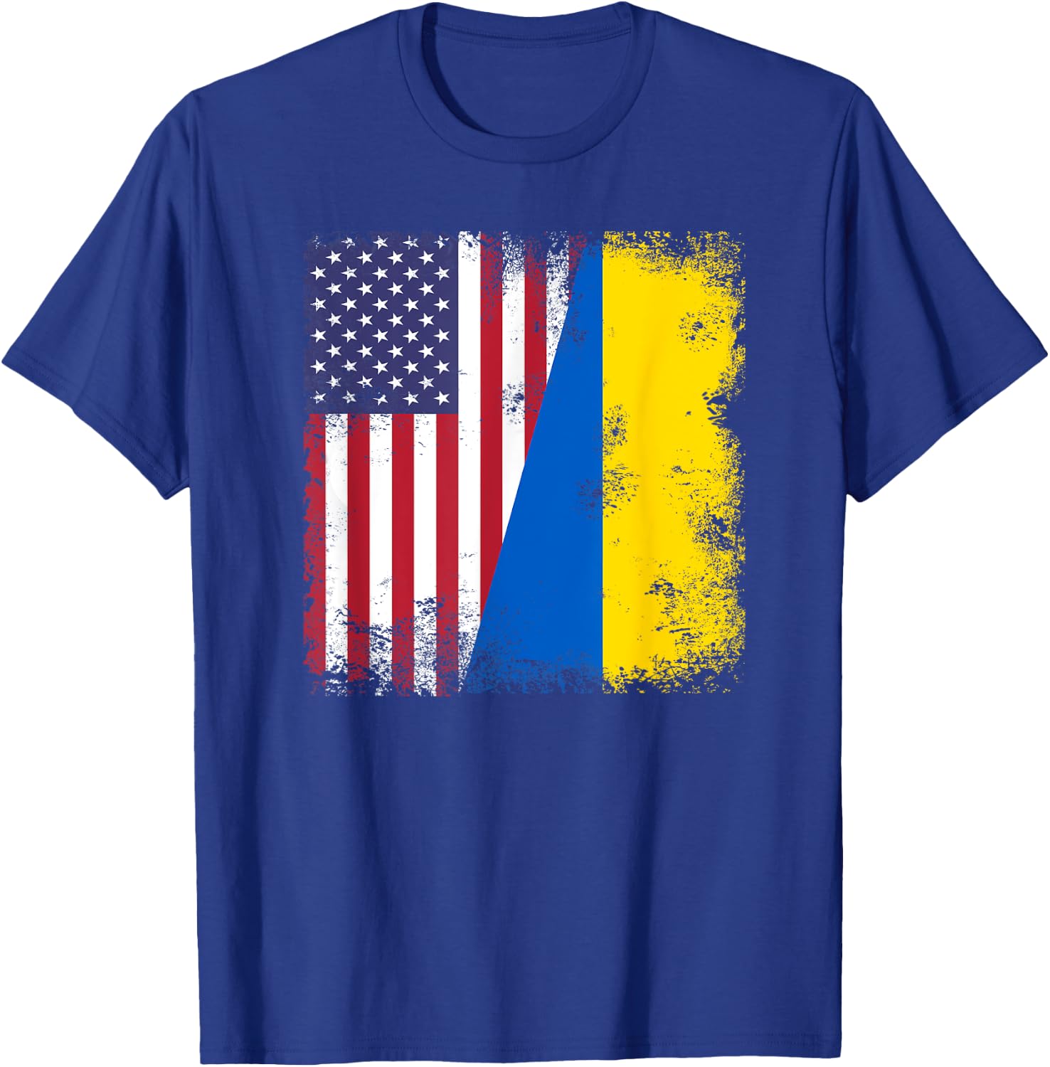 Half Ukrainian Flag | Vintage Ukraine USA Gift T-Shirt - T-Shirt | Royal