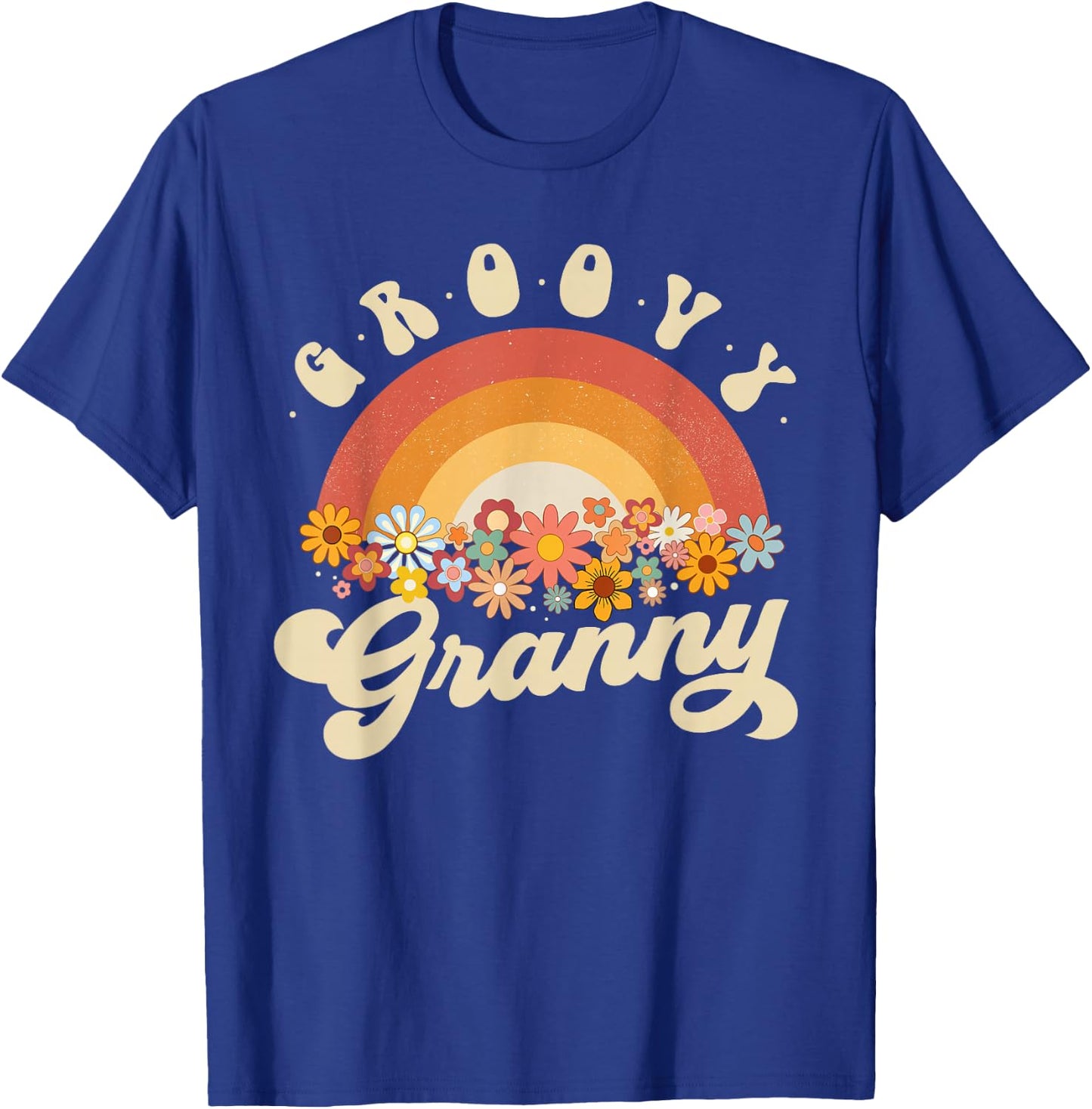 Groovy Granny Retro Rainbow Colorful Flowers Design Grandma T-Shirt - T-Shirt | Royal
