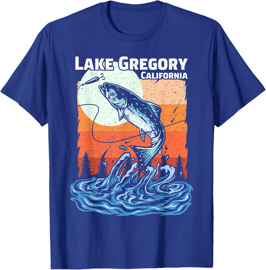 Summer Fishing Retro Sunset California Gregory Lake Women Kids T-Shirt - T-Shirt | Royal