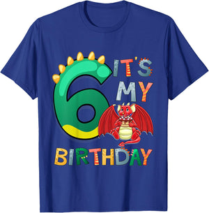 Kids It's My 6th Birthday Dragon 6 Birthday 6 Year Old Boy T-Shirt - T-Shirt | Royal