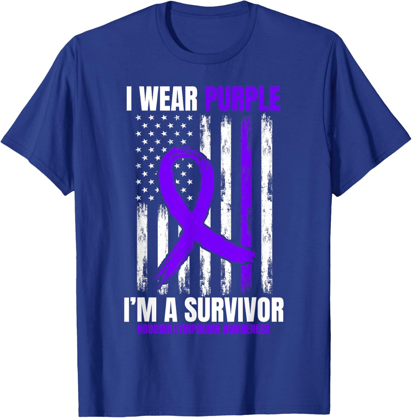 I Wear Purple Hodgkins Lymphoma Survivor Gifts American Flag Kids Men T-Shirt - T-Shirt | Royal