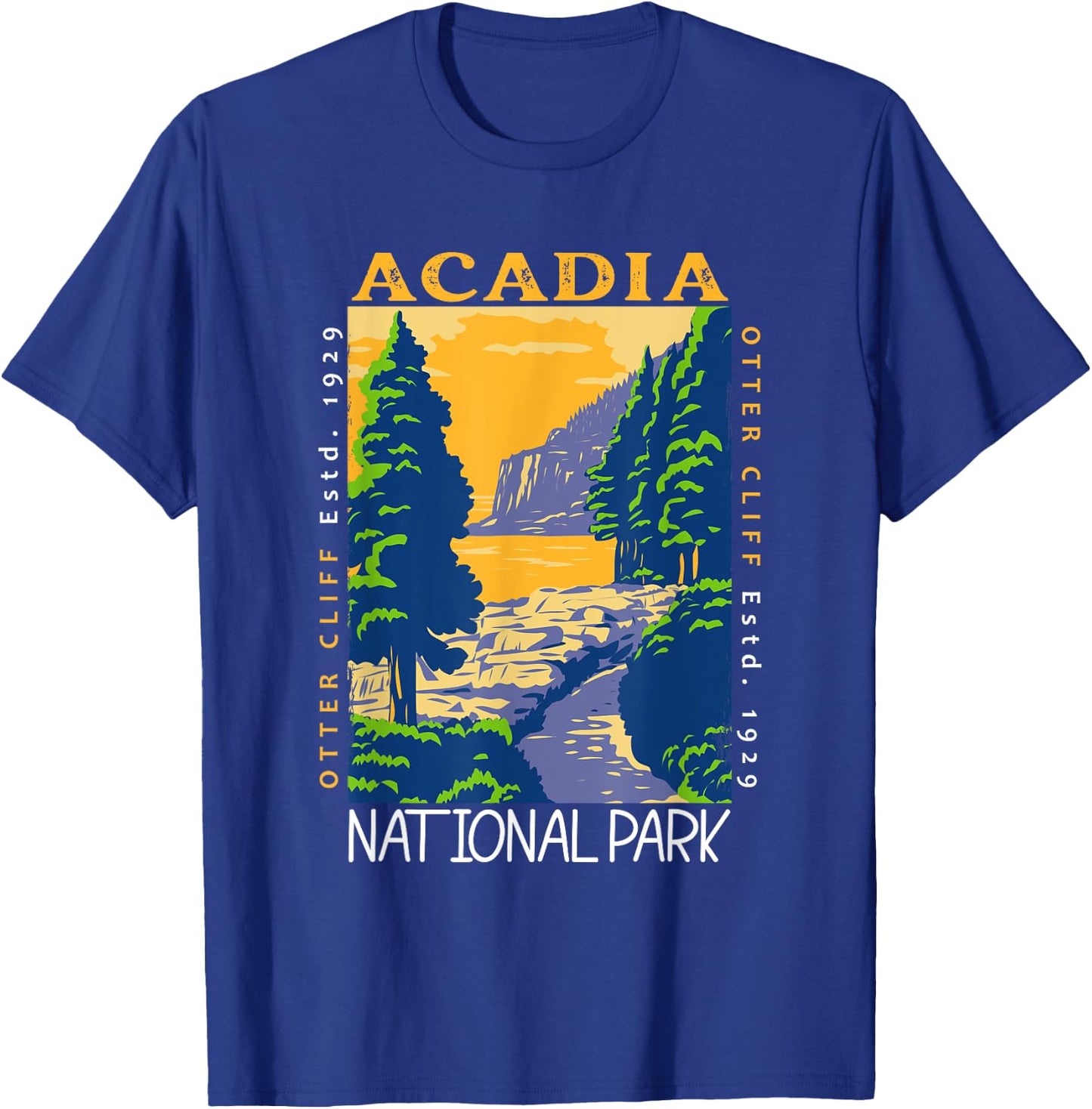 Acadia National Park Otter Cliff Maine Vintage Distressed T-Shirt - T-Shirt | Royal