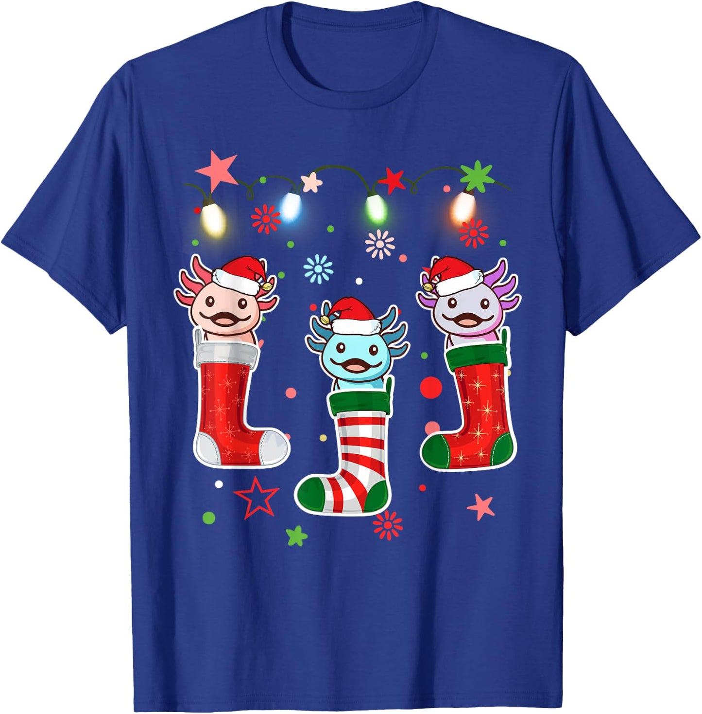 Kawaii Axolotl Christmas Stocking Kid Youth Teen Pajamas Pjs T-Shirt - T-Shirt | Royal