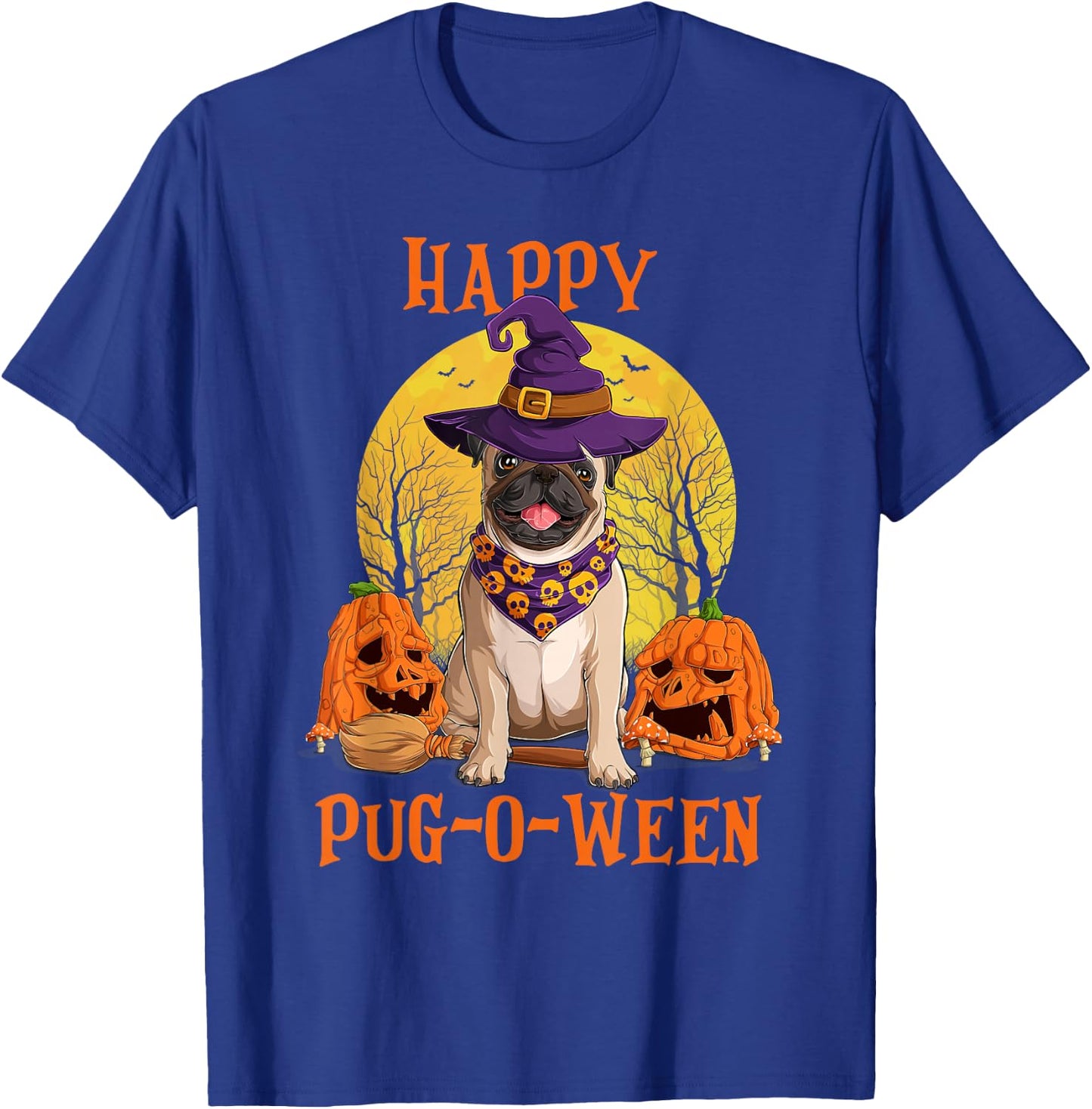 Funny Halloween Costumes for Pugs Lovers - Pumpkin Witch Pug T-Shirt - T-Shirt | Royal