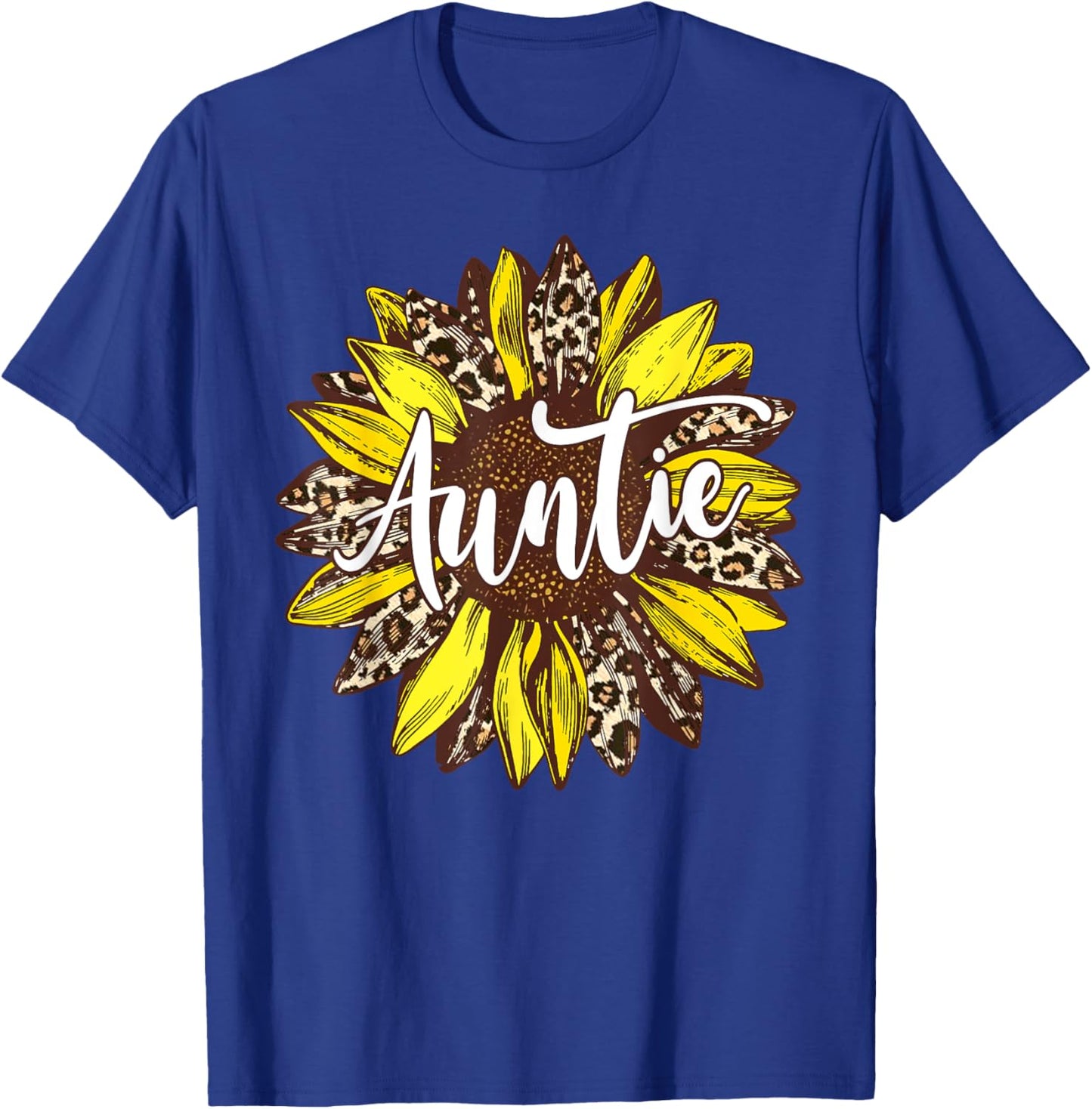 Auntie Leopard Print Sunflower Flower T-Shirt - T-Shirt | Royal