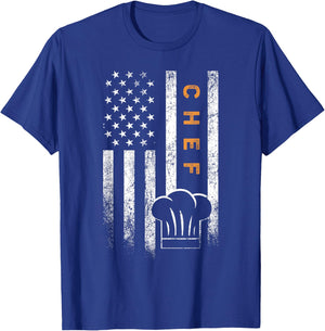 Chef American Flag Design Cook Cooking Women Men T-Shirt - T-Shirt | Royal