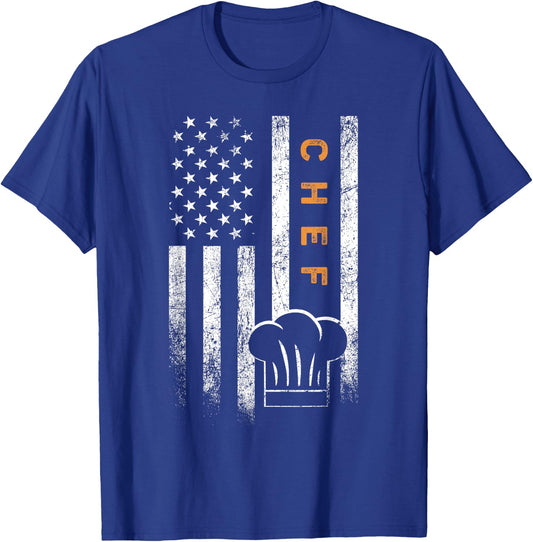 Chef American Flag Design Cook Cooking Women Men T-Shirt - T-Shirt | Royal