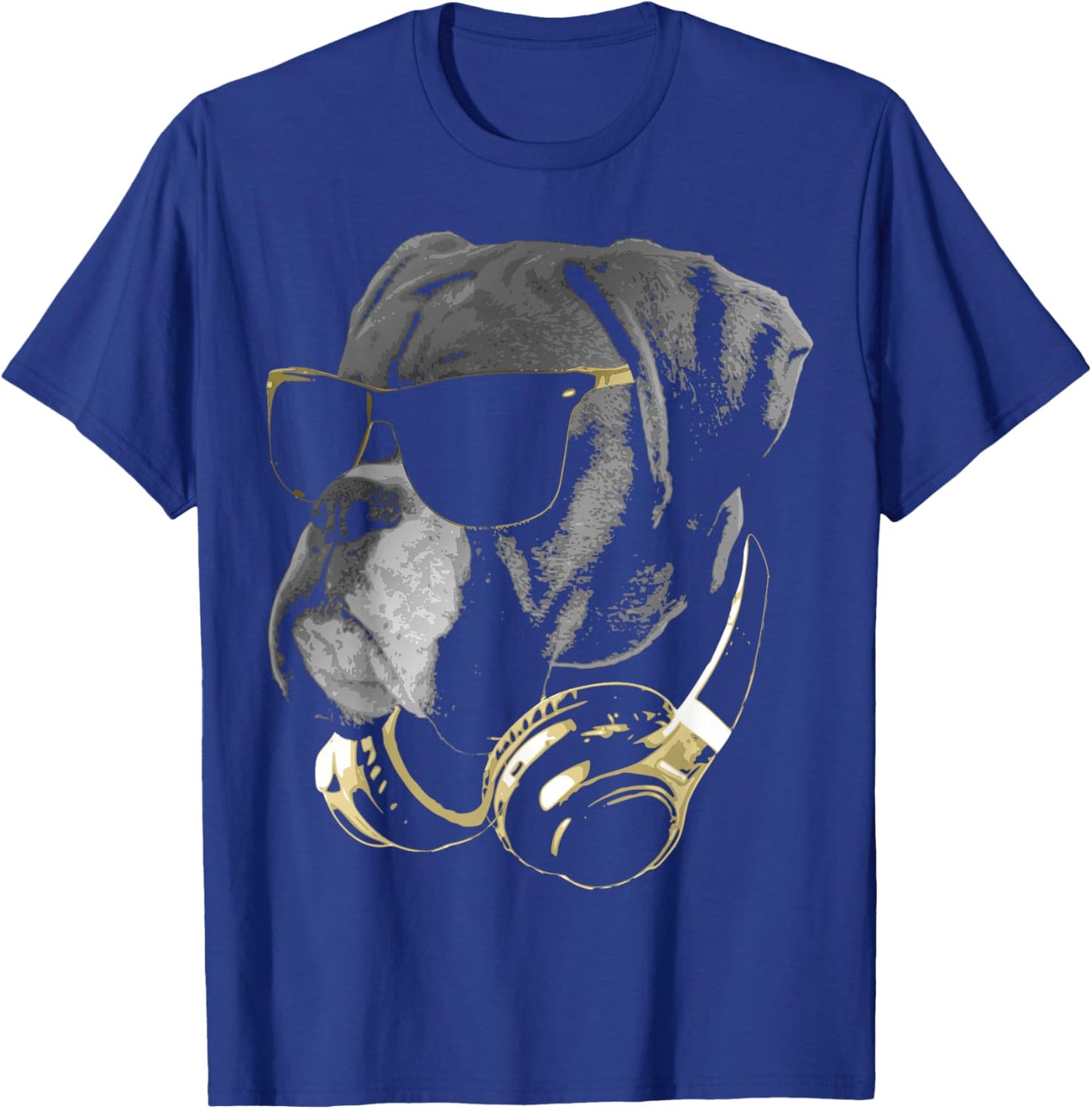 Boxer Dog WIth Sunglasses And Headphones T-Shirt - T-Shirt | Royal