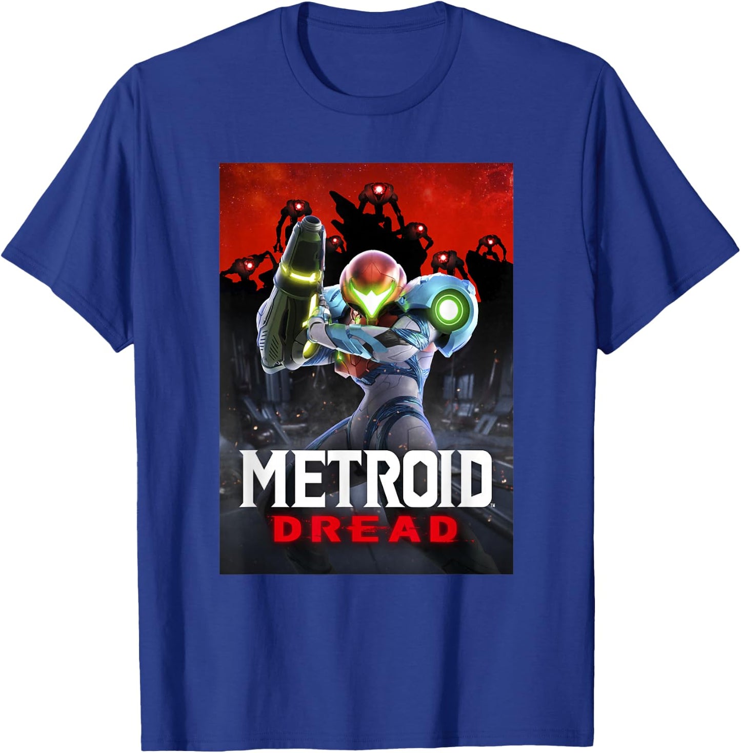 Metroid Dread Samus Surrounded Red Planet Battle Poster T-Shirt - T-Shirt | Royal