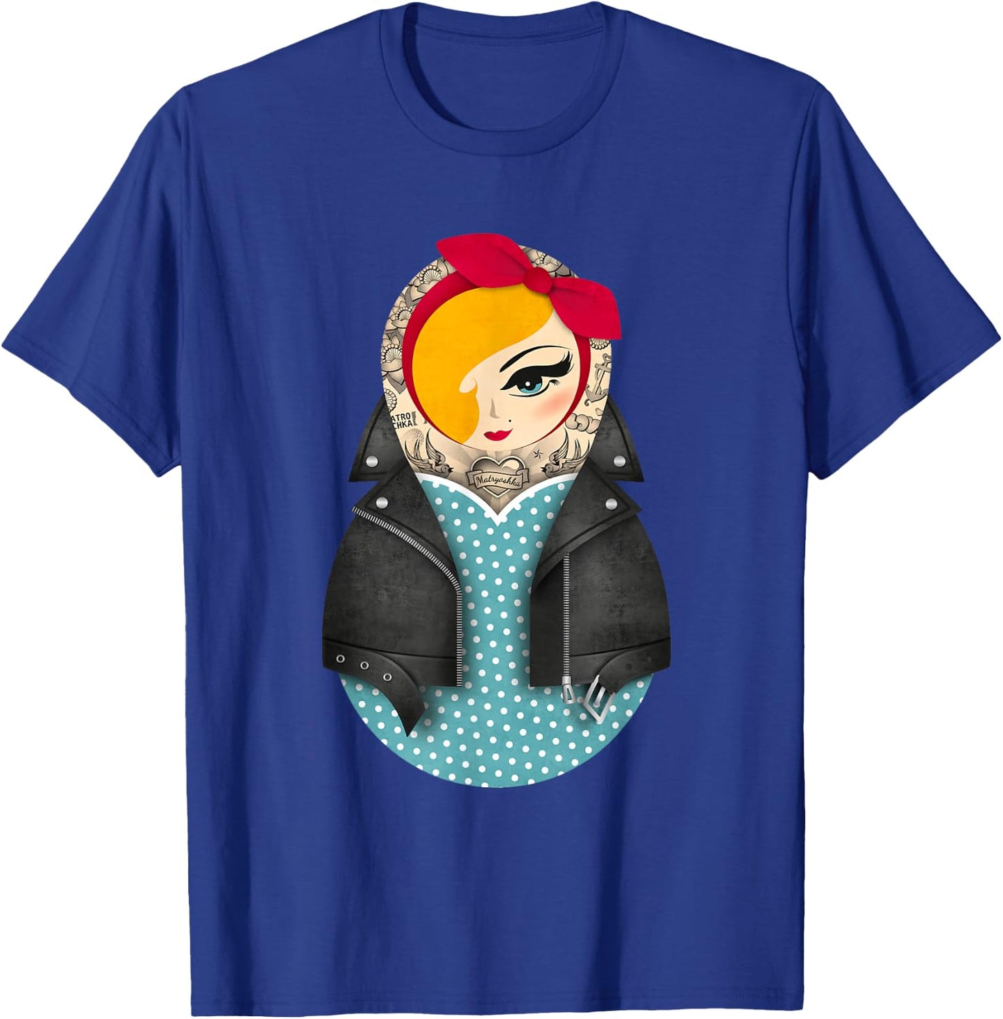 Matryoshka Jayne / Pin-up / Dots / Rockabilly Dress T-Shirt - T-Shirt | Royal