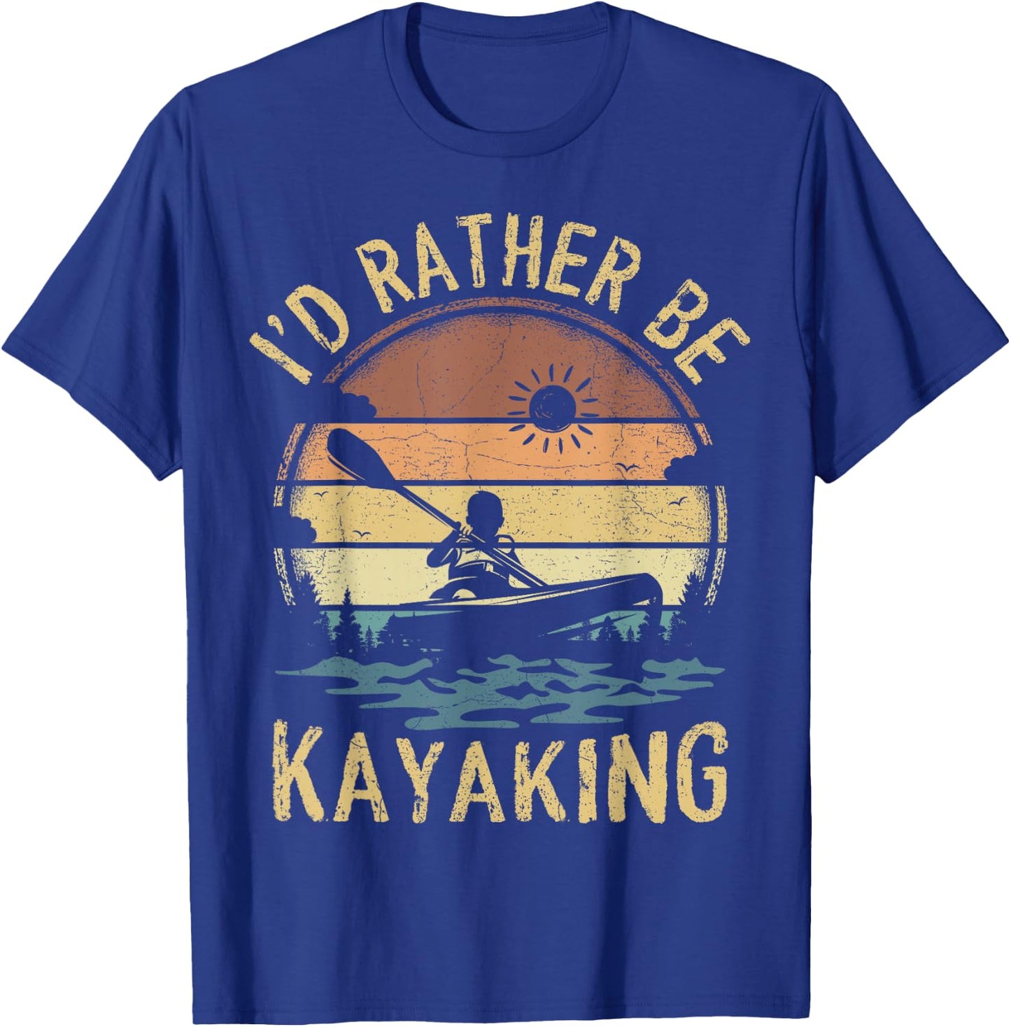 Retro Vintage Sunset Kayak Boating I'd Rather Be Kayaking T-Shirt - T-Shirt | Royal
