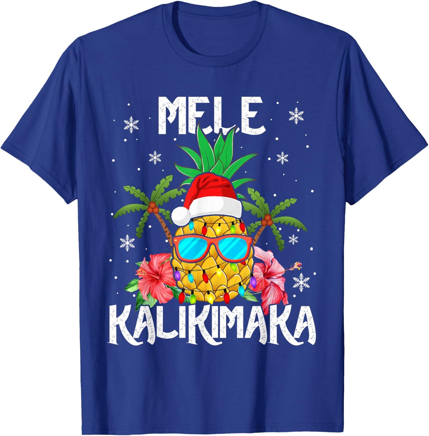 Mele Kalikimaka Merry Xmas Light Santa Hawaiian Pineapple T-Shirt - T-Shirt | Royal