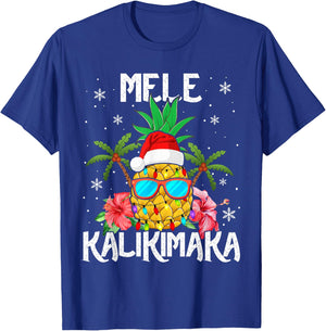 Mele Kalikimaka Merry Xmas Light Santa Hawaiian Pineapple T-Shirt - T-Shirt | Royal