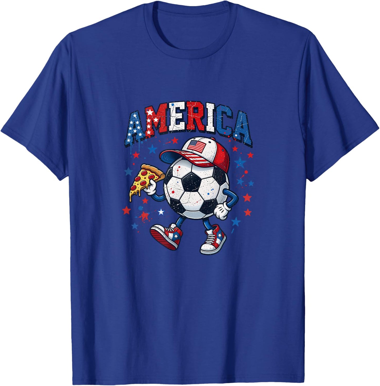 American Soccer boy Pizza Lover USA Flag Ball Patriotic T-Shirt - T-Shirt | Royal
