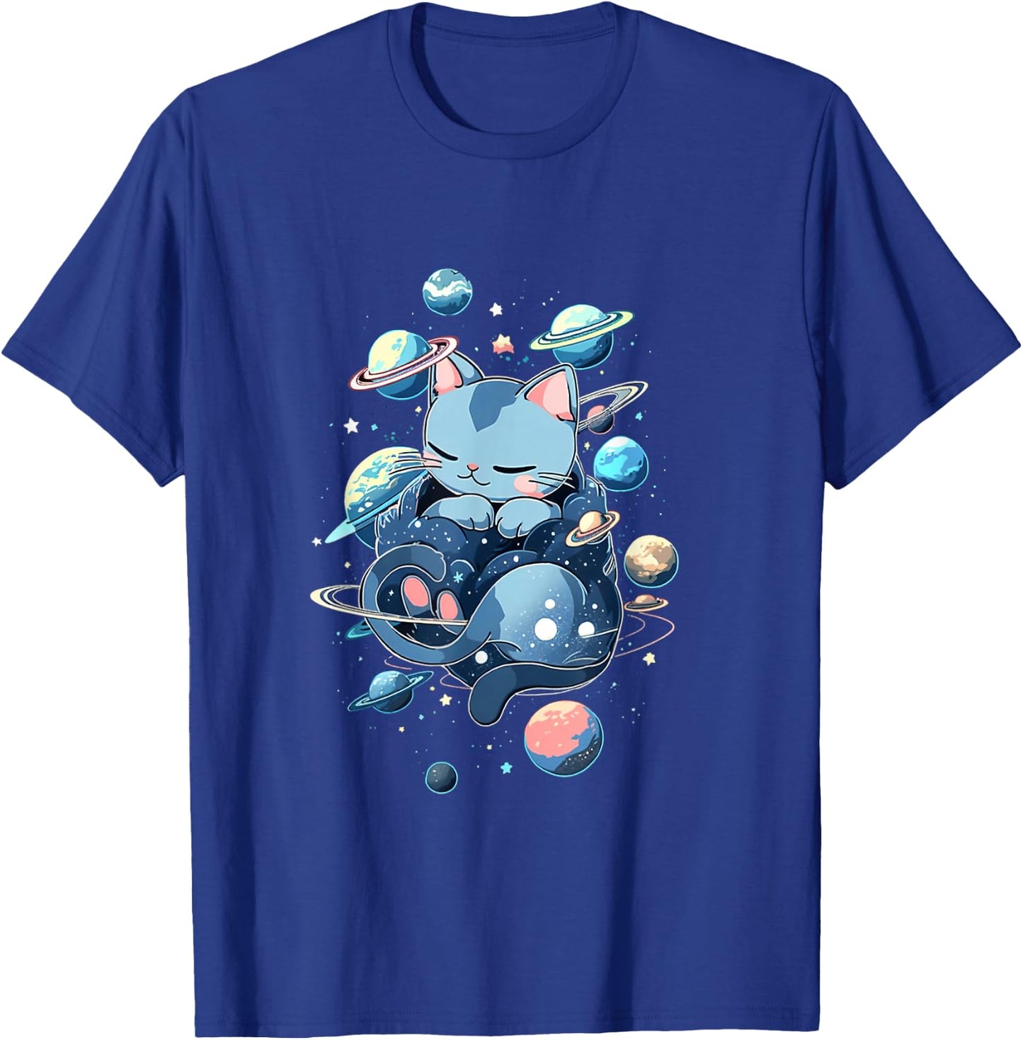 Space Cat - Kitty and Planets in Space T-Shirt - T-Shirt | Royal