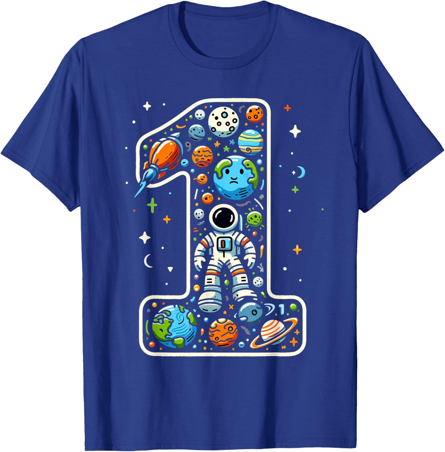 1 Year Old Space Astronaut 1st Birthday Boy Girl Kids T-Shirt - T-Shirt | Royal