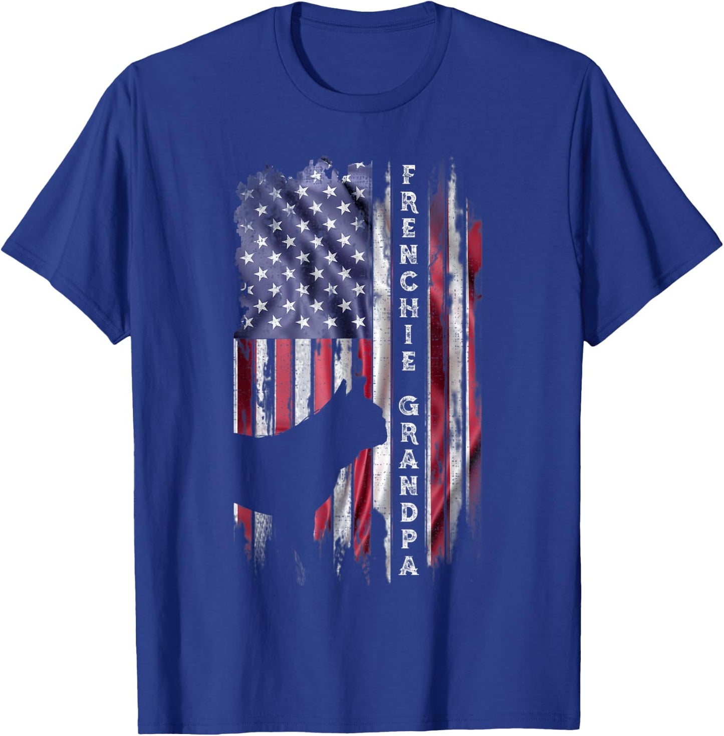 USA Flag Proud French Bulldog Grandpa Frenchie Silhouette T-Shirt - T-Shirt | Royal