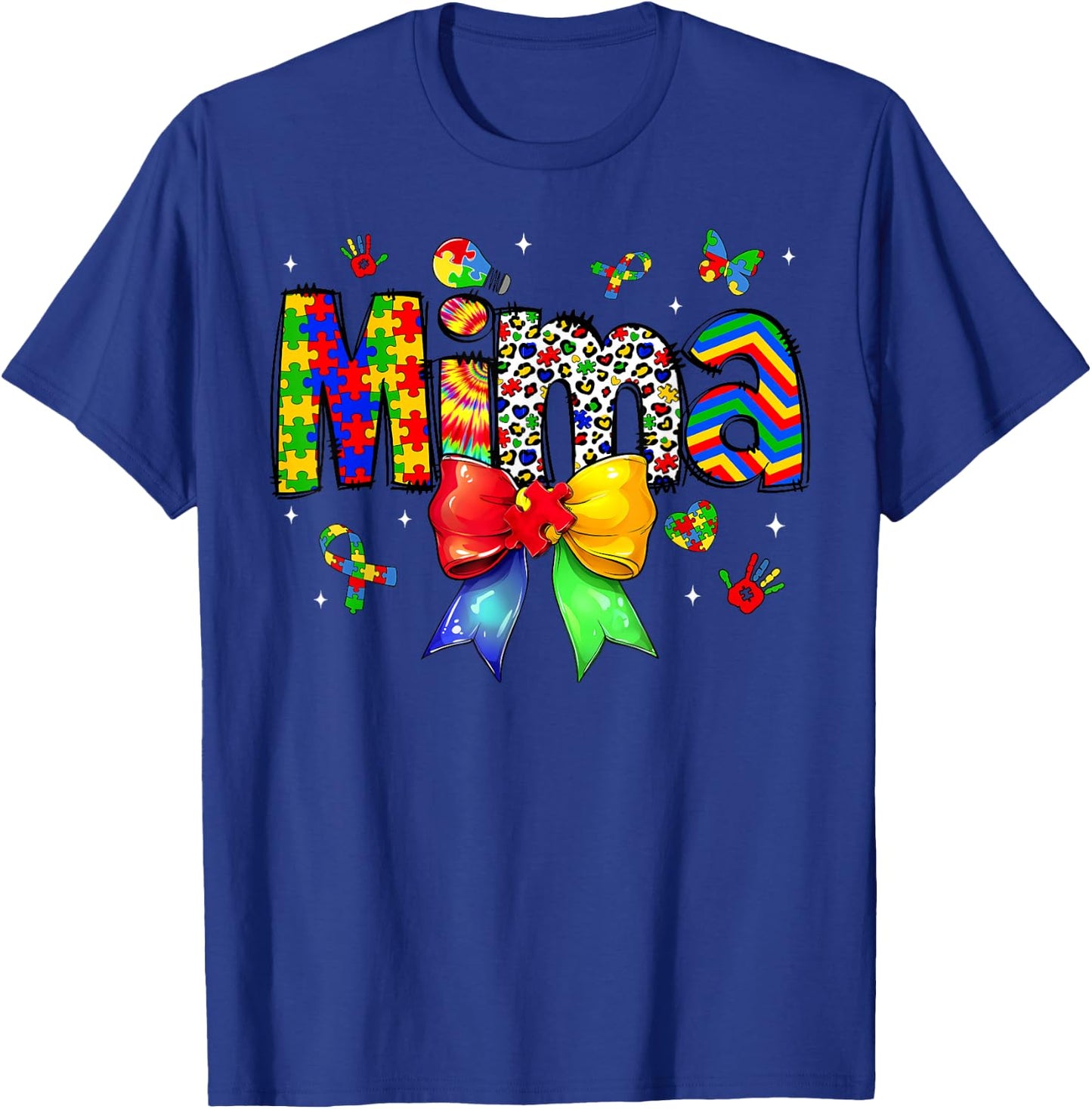 Mima Autism Awareness Day Puzzle Coquette Bow Matching T-Shirt - T-Shirt | Royal