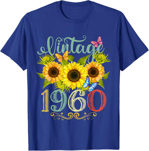 Sunflower Floral Butterfly Vintage 1960 Funny 65th Birthday T-Shirt - T-Shirt | Royal