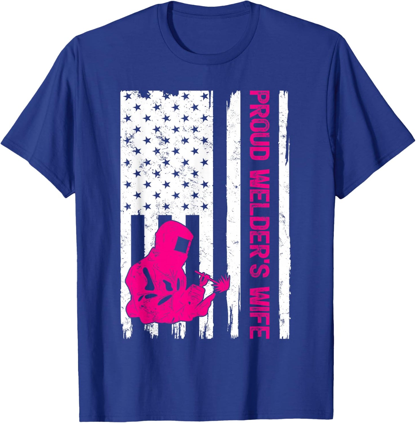 Welder Vintage American Flag Proud Welder Wife T-Shirt - T-Shirt | Royal
