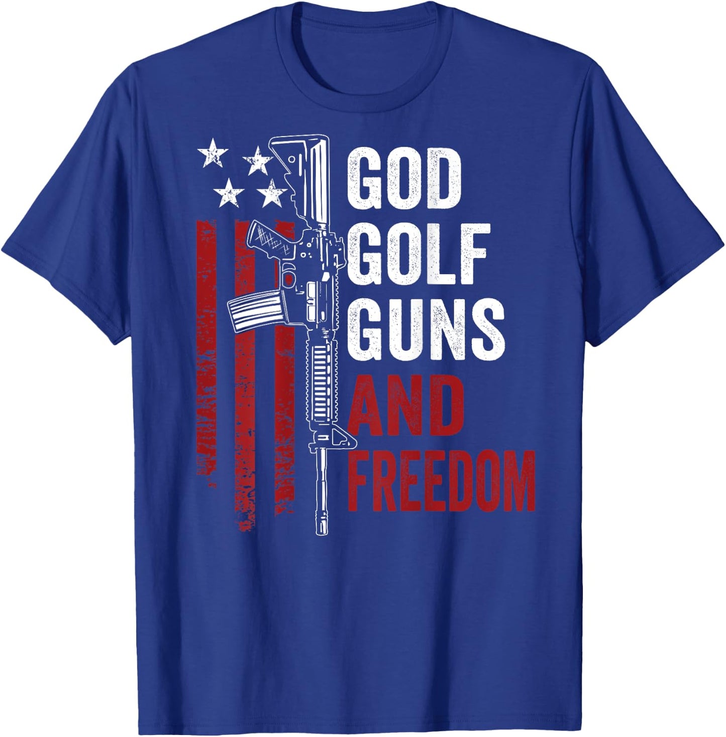 God Golf Guns & Freedom - Funny Pro Guns Golfer - ON BACK T-Shirt - T-Shirt | Royal