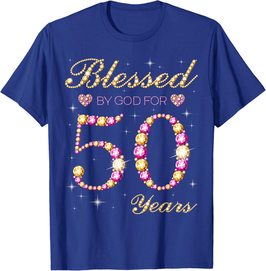 Blessed By God For 50 Years Old 50th Birthday Party T-Shirt - T-Shirt | Royal