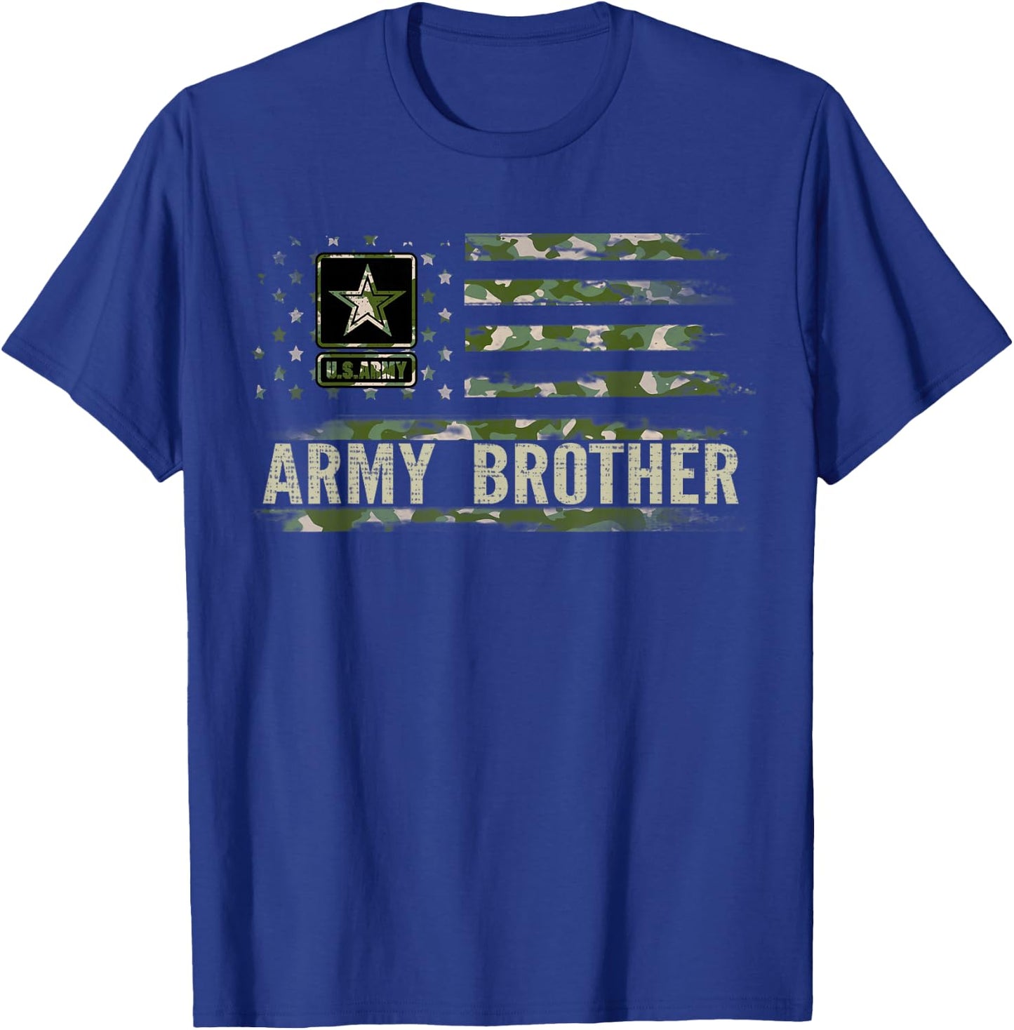 Vintage Army Brother With Camo American Flag Veteran Gift T-Shirt - T-Shirt | Royal